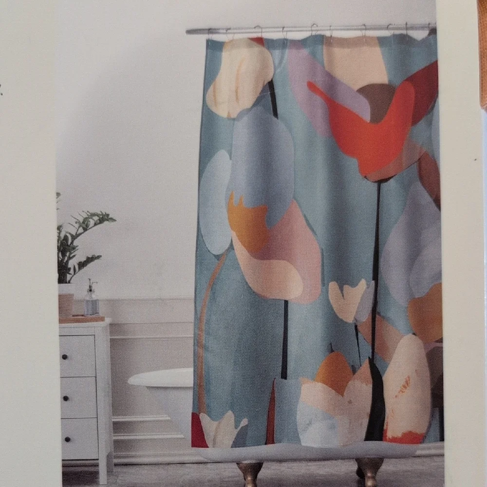Society6 Blue and Orange Floral Tulips By ThingDesign Shower Curtain NWT